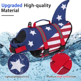 EMUST Dog Life Jacket, Ripstop Dog Lifesaver Vests with Rescue Handle for Small Medium and Large Dogs, Pet Safety Swimsuit Preserver for Swimming Pool Beach Boating (XS,StarFlag)