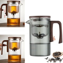 Magic Tea Pot,Tea Pot,Magic Teapot Pot Magic Pot, Press Control Magic Tea Pot,Water Separation Glass Teapot With Wooden Handle, For Loose Tea Witchcraft Teapot (Gray, 520ml)