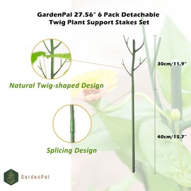 GardenPal 43.3" 6 Pack Detachable Twig Plant Support Stakes, Branch Sticks with Orchid Clips and Twist Ties, Blends with Plants - Ideal Plant Stakes for Indoor/Outdoor Use