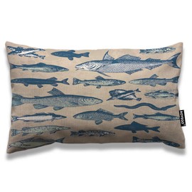 AOYEGO Fish Throw Pillow Cover 12x20 Inch Vintage Ocean Sea Fish Animals EEL Seafood Theme Rectangle Pillow Cases Home Decorative Cotton Linen Cushion Cover for Bed Sofa