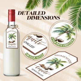 Trandraft 100 Pcs Coquito Labels for Bottles with Hemp Rope Xmas Coquito Bottle Tags Vanilla Labels with Graphic of Coconut Palm Tree for Home Christmas New Year Holiday Party Supply