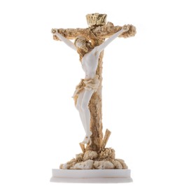 Jesus Christ of Nazareth Son of God Messiah Crucifix Christian Statue Alabaster Gold Tone 9.05''