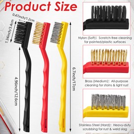 Reallnaive 150 Pcs Mini Wire Brush Set 7 Inch Stainless Steel Nylon Brass Brush Set with Reliable Curved Handle Detail Cleaning Scratch Brushes for Cleaning Metal Welding Slag Rust Paint