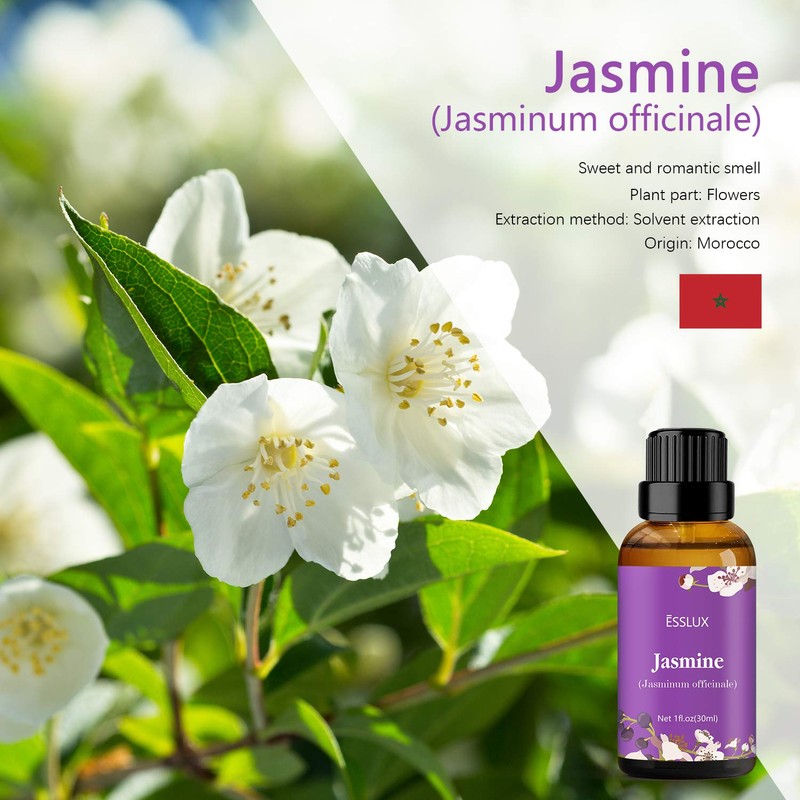 Jasmine Essential Oil, ESSSLUX Aromatherapy Oils for Diffuser, Massage, Soap,