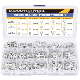 haisstronica Ring Terminals,330PCS Non-Insulated Wire Connectors Kit,Brazed Seam Fork Ring Terminals of Tinned Red Copper,AWG 22-10 Electrical Wire Crimp Connectors