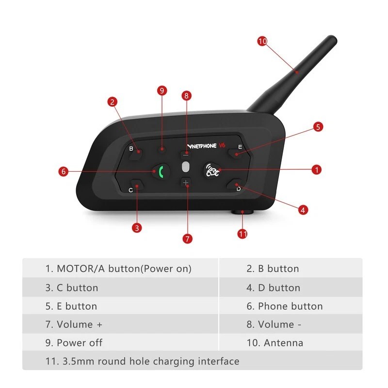 EJEAS V6 Motorcycle Intercom 2Way 1200M Helmet Headset Wireless Bluetooth