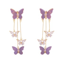 Purple Butterfly Tassel Style Zircon Earrings for Women Crystal Rhinestone Drop Earrings Long Butterfly Dangle Earrings Wedding Jewelry Gifts for Women