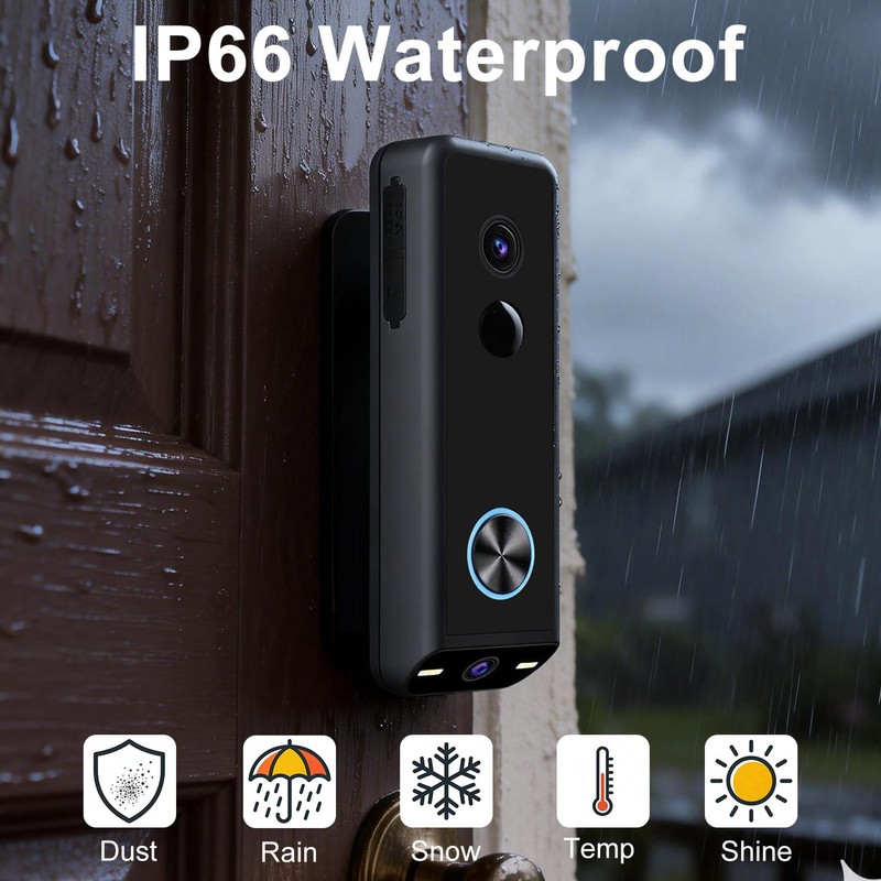 Doorbell Camera Wireless ,2K HD Dual Cameras &Head-to-Toe View ,Battery
