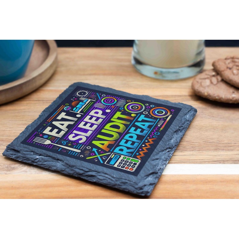 Rustic Slate Coaster - Eat, Sleep, Audit, Repeat Design -