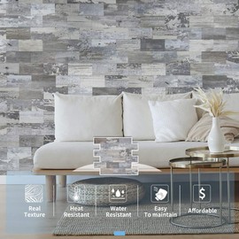 Art3d 3.5" x 11.4" x 0.18" (Pack Of 10) Wall Panel Distressed Silvery Moon, Silver