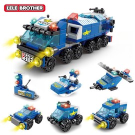 LELE BROTHER City Police Car Series - Car Set - Building Block Model - 6in1 - 147PCS - Perfect Gift - For Ages 6+ - Color: Police car building blocks
