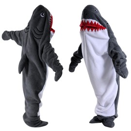 Piashow Shark Blanket to Put On - Shark Hoodie Made of Super Soft Cotton, Shark Sleeping Bag, Portable Blanket for Indoor Warmth, Shark Onesie for Cosplay (Dark Grey, 210 cm (Height: 175-190 cm)