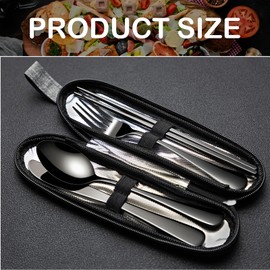 Portable Stainless Steel Flatware Set, Black 5-Piece Travel Silverware Including Knife Fork Spoon Chopsticks with Case, Reusable Silverware for Lunch, Camping, Easy to Clean, Lightweight