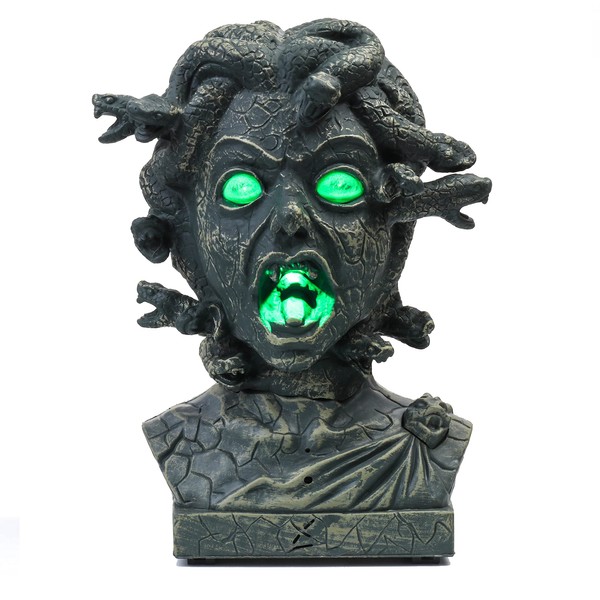 EVAPLUS - Busto electrónico animado Medusa de 12 pulgadas, decoración de Halloween para interiores y exteriores, decoración de mesa espeluznante