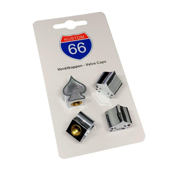 Set of 4 Valve Caps Spades Silver for Car and