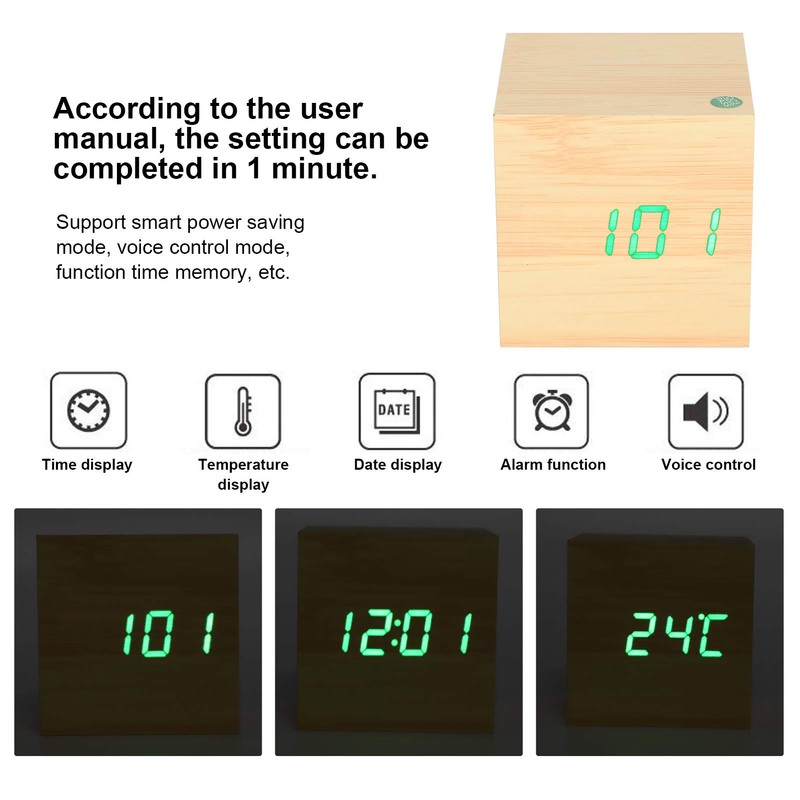 Hapivida Digital Alarm Clock Wood Effect Smart Table Alarm Clock