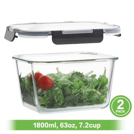 HOMBERKING 2 Pack Glass Food Storage Containers, Meal Prep, Airtight Bento Boxes with Leak Proof Locking Lids, for Microwave, Oven, Freezer and Dishwasher, BPA Free