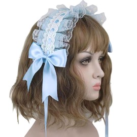 RED-SHYN Ruffled Lace Headband Crisscross Ribbon Bow Hairband Party Cosplay Hair Accessories for Women Girls Hair Accessories Blue