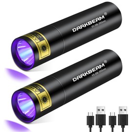 DARKBEAM Flashlight UV Black Light 395 NM, Mini but Powerful USB- C LED Rechargeable Woods Lamp, Ultraviolet Flashlights for Pet Urine, Stains Detection, Resin Curing, Fluorescent Agent, 2 Pack