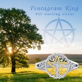 Pentagram Rings 925 Sterling Silver Witch Tree of Life Rings Pentagram Magic Amulet Rings Jewellery Gifts for Women, Sterling Silver