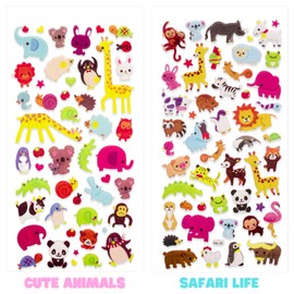 IMNEXT2U 3D Puffy Stickers for Kids Resuable Sticker for Toddler, Boys, Girls 4 Sheets - Mother Child Animals, Dogs, Cats, Elephant, Giraffe, Monkey, Sheep, Panda, Koala, Rabbit (Zoo)