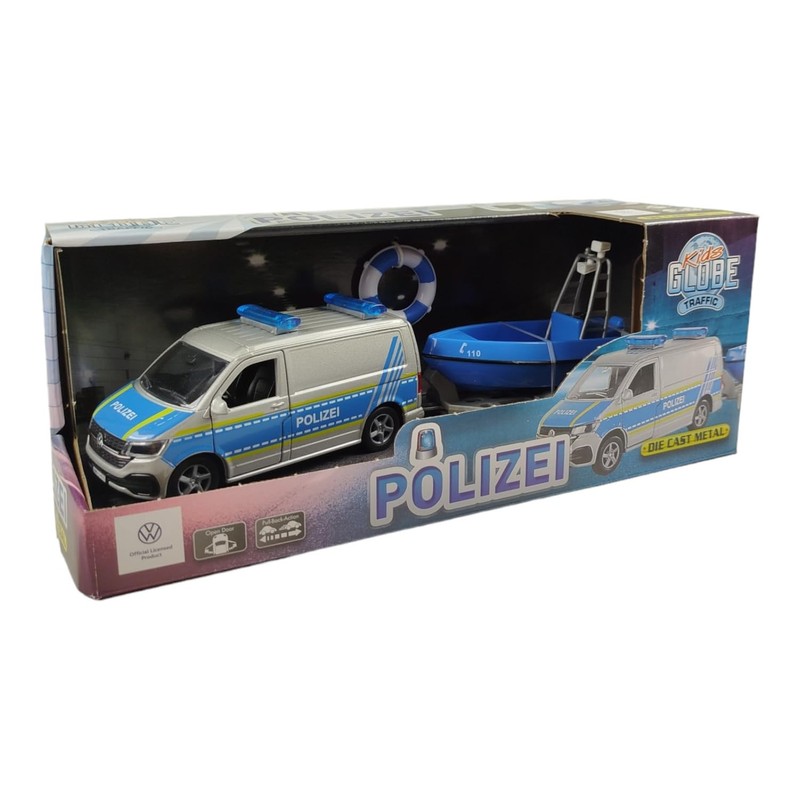 Kids Globe VW Transporter Police with Boat DE Die Cast