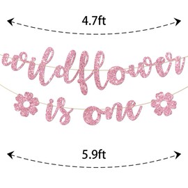Wildflower is One Banner, Wildflower First Birthday Decorations for Baby Girls, Spring Wildflower Themed 1st Birthday Party Decorations, Pink Glitter