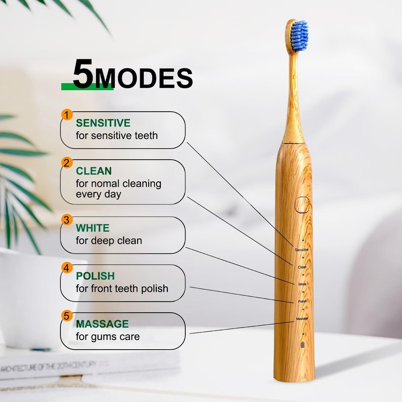 Sonic Electric Bamboo Toothbrush for Adults - Bamboo Design with