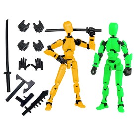 Schythely Titan T13 Action Figures Set -(Assembly Required) Robot Action Figure Fidget Toys for Nova N13 Anime Figures with 3D Lucky Dummy 13 Robot Figures Multi Movable Joints Gifts (Green+Yellow)
