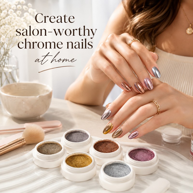 6-Piece Chrome Nail Powder Set for Manicure Art – Metallic