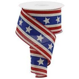 4th of July Wired Ribbon, Red White Blue, 2.5 Inch x 10 Yard, Flag Americana, Farmhouse Patriotic RGE105418