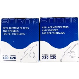 SORON Replacement Filters and Sponges for Pet Fountains - 20 Each - LOT of 2