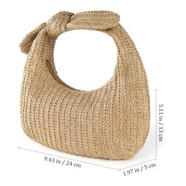 Holibanna Knotted Straw Clutch Purse for Women Woven Bow Summer Beach Bag Tote Bags Dumpling Evening Clutch Handbags for Summer Formal Wedding Party, Beige, 24.00X13.00X5.00CM