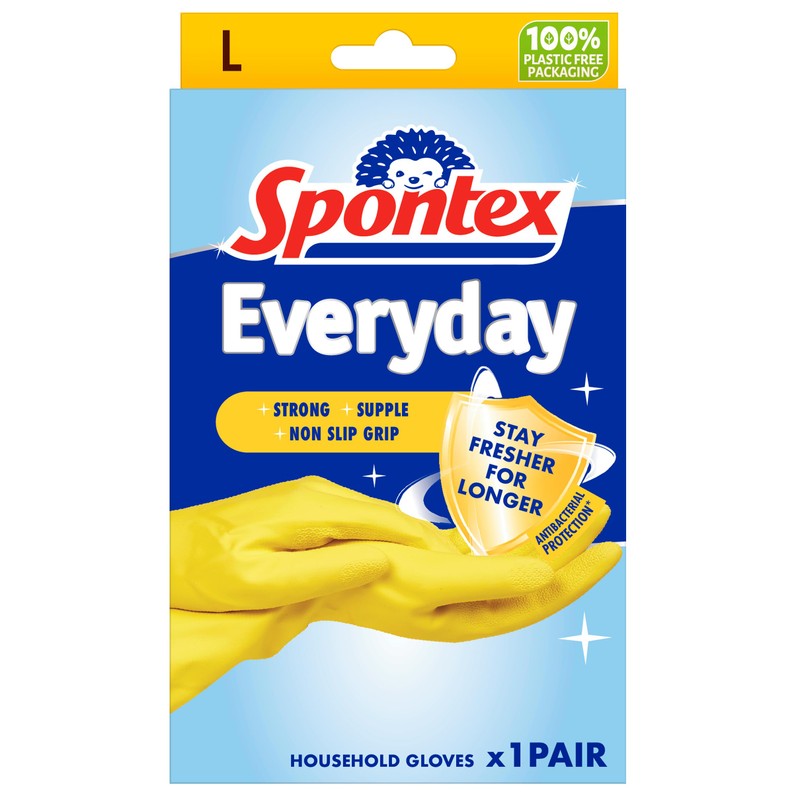 Spontex Everyday Protect Rubber Gloves | Large Size | Antibacterial