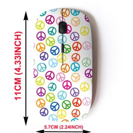 mouse inalámbrico 2.4G con bonito diseño de patrón para todas las computadoras portátiles y computadoras de computadora con nano receptor, señal de paz