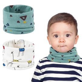 Kiiwah Pack of 2 Children's Loop Scarf, 0-8 Years, Baby Tube Scarf, 95% Cotton, Neck Warmer, Multifunctional Scarf, Breathable for Boys, Girls, Baby, Winter, Autumn, Spring, White, light green