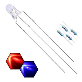 EDGELEC 100pcs 3mm Red & Blue Lights Bi-Color LED Diodes Common Anode Clear Round Lens +200pcs Resistors (for DC 6-12V) Included, Bright Bulb Lamps Light Emitting Diode