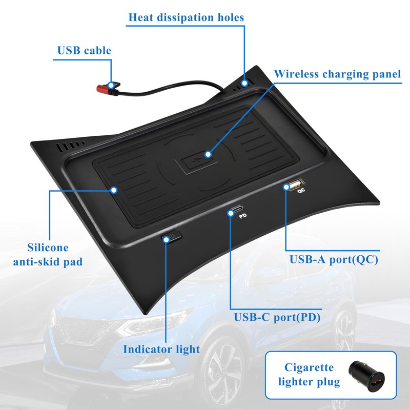 POKIAUTO Wireless Charger for Nissan Rogue S, SV, SL, 30W