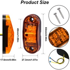 Tnisesm 6Pcs Amber 2.5 Inch Waterproof Trailer Marker Lights, 2 Diode LED Trailer Side Marker Light, Oval Trailer Running Lights For RV Camper Accessories