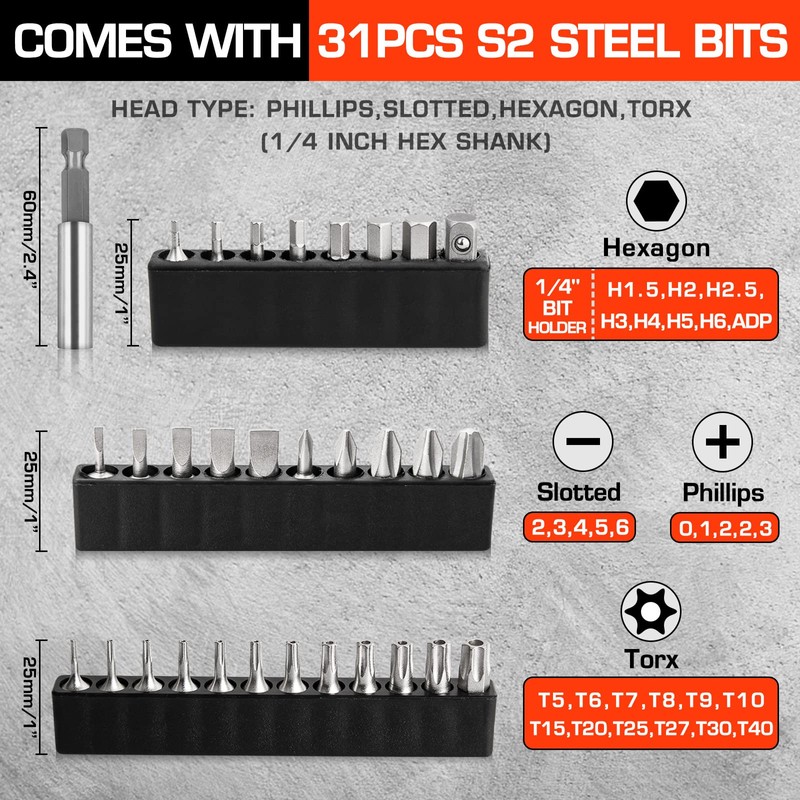 Hakkin 32Pcs Mini Ratchet Wrench Magnetic Offset Screwdriver S2 Steel