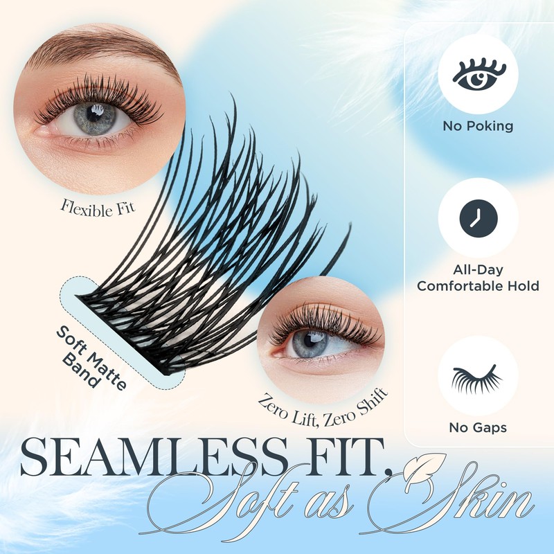 BEYELIAN Lash Clusters Soft Cluster Eyelash Extensions Ultra-Thin Flat Wispy