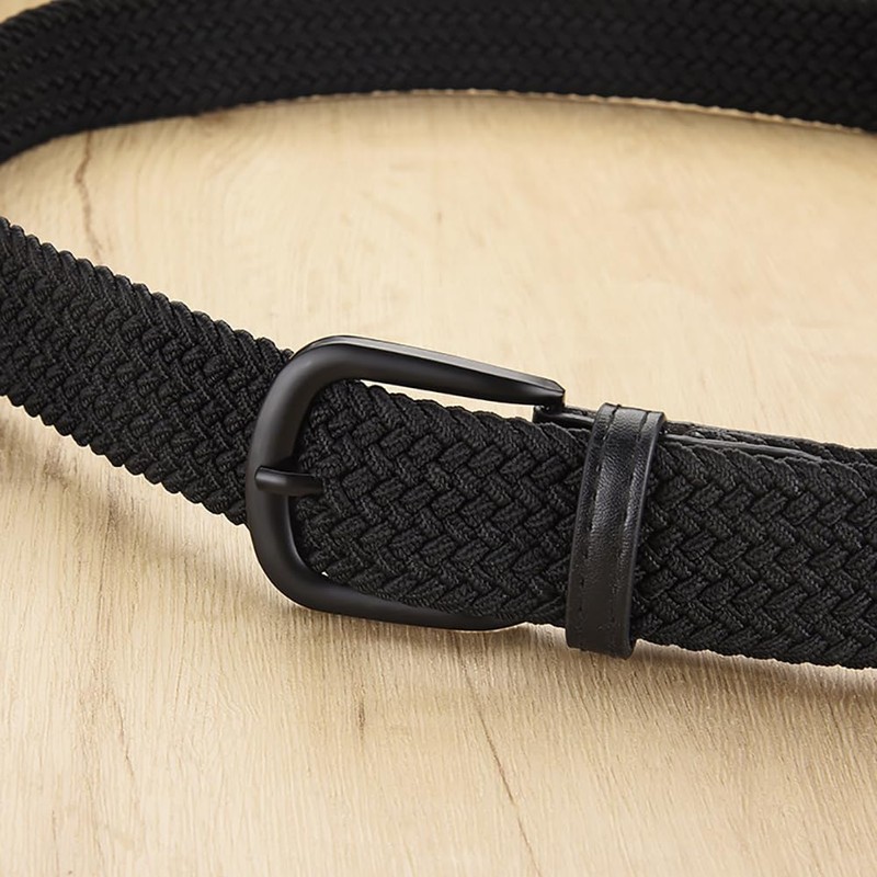 FSSTUD 100 cm Black Braided Stretch Belt, Adjustable, Elastic, Casual,