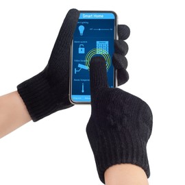 FENELY Women's Winter Warm Touch Screen Gloves Womens Thermal Cable Knit Wool Fleece Lined Mittens for Cold Weather (Black+Black)