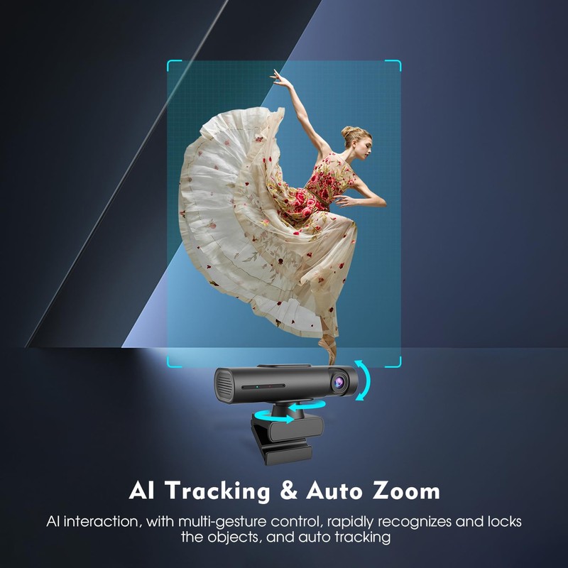 TOALLIN 2K Streaming Webcam for PC, AI Tracking PTZ Streaming