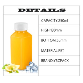 YBCPACK 16 Pack 8oz/250ml Plastic Juice Bottles with Tamper Seal Lids,Empty Reusable Bottles for Smoothie,Juice,and Other Beverages(White Lid)