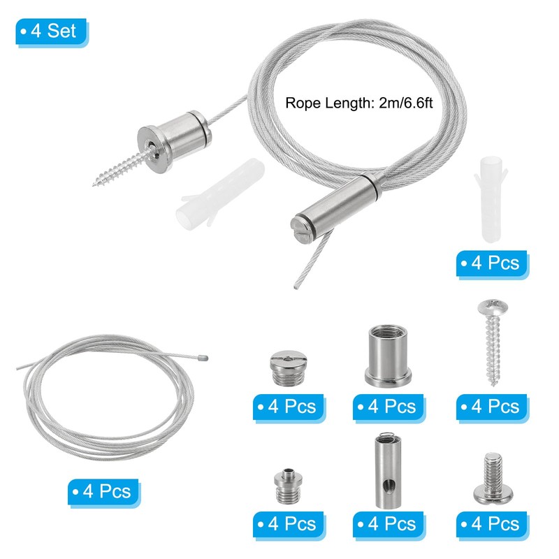 PATIKIL Ceiling Hanging Wire Cable Kit, 2m/6.6ft 4 Set Adjustable