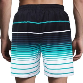 Hill & Sea Men's Quick-Drying Swimming Shorts 2 in 1 Swimming Trunks with Compression Inner Shorts Adjustable Drawstring Multi-Style, Striped black blue white, XXL