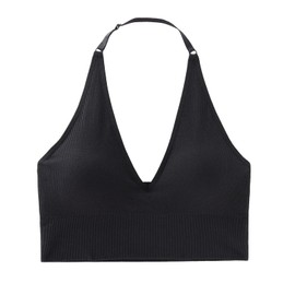 INIBUD Workout Halter Top for Women Bralette Crop Tanks Sports Bras with Adjustable Strap Seamless Padded (Black, Medium)