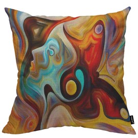 HOSNYE Fractal Waved Throw Pillow Case Cushion Covers Brown, Red, Orange and Gold Watercolor Cotton Linen for Couch Bed Sofa Car Waist 16 x 16 inch