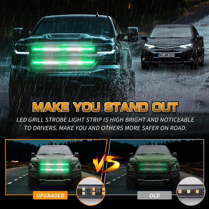 XRIDONSEN 2PCS 30 inch Green White Grill Emergency Lights Strip